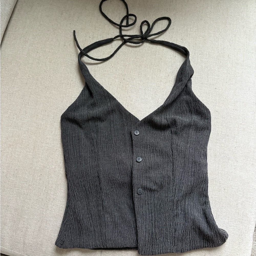 Zara Black Textured Halter Top
